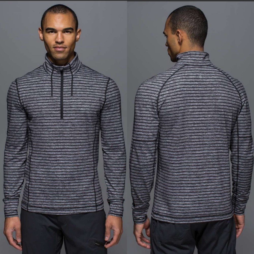 Lululemon 1/2 Zip Mens Small Heather Gray Striped Sweat Session Reflective Run